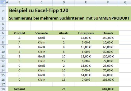 Tabelle SUMMENPRODUKT