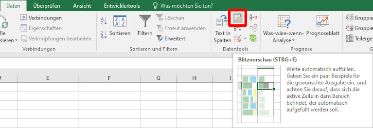 Blitzvorschau Register