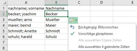 Blitzvorschau Optionen 