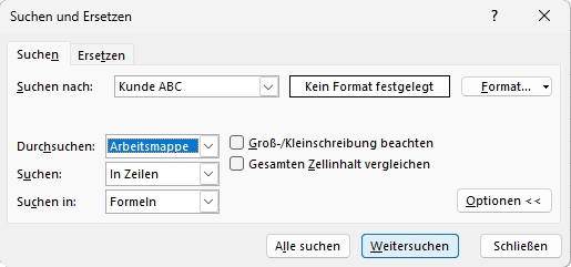 Optionen für Dursuchen