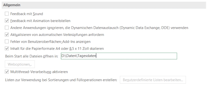 Pfad in den Excel-Optionen einfügen